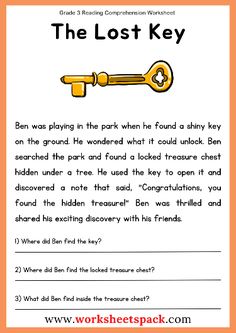 the lost key worksheet for grade 3 students to practice reading and writing skills