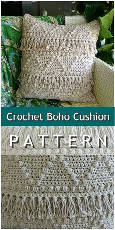 crochet boho cushion pattern with text overlay that reads,'crochet boho cushion pattern '