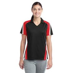 Sport-Tek Ladies Tricolor Micropique Sport-Wick Polo. Smooth, snag-resistant and moisture-wicking micropique with crisp panels. 3.8-ounce, 100% polyester tricot 100% polyester mesh insets Gently contoured silhouette Self-fabric Johnny collar Taped neck Tag-free label Open placket Raglan, open hem sleeves Mesh insets at shoulders, sleeves and lower sides *Due to the nature of 100% polyester performance fabrics, special care must be taken throughout the screen printing process. Corporate Shirts, Johnny Collar, Coupon Box, Deal Kent, Polo T Shirts, Coupon Book, Calvin Klein Women, True Red, Short Sleeve Polo