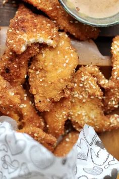 fried food with dipping sauce on the side