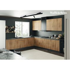 an image of a kitchen setting with wood cabinets