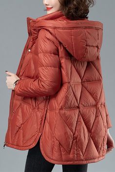 Luxury Black Hooded Thick Long Down Jackets Material: Cotton Blend Collar: Hooded Pattern: Solid color Highlight: Zipper Season: Winter Blouse Pattern Sewing, Colored Highlights, Down Jackets, Brick Red, Blouse Pattern, Season Winter, Fashion Details, Down Jacket, Winter Fashion