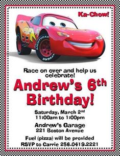 a birthday card for a child's 6th birthday with cars and checkered background