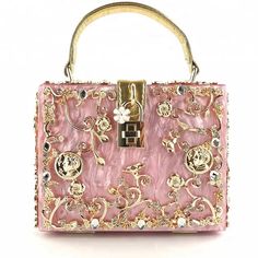 This Is A Pink Victorian Style Handbag, Perfect For An Event!! Rectangular Box Bag With Gold-tone Hardware For Shopping, Pretty Purses And Handbags, Rectangular Box Bag With Top Carry Handle For Shopping, Rectangular Box Bag For Shopping, Rectangular Shopping Bag With Gold-tone Hardware, Rectangular Box Bag With Top Carry Handle, Luxury Gold Box Bag With Top Handle, Gift Shoulder Bag With Top Carry Handle, Pink Rectangular Box Bag For Shopping