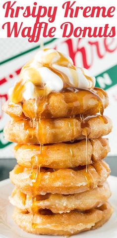 a stack of krispy kreme waffles on a plate