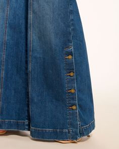 Step up your fall denim game with the Flores, a bold, wide leg jean with functional buttons on the legs, flattering seam detail, a button fly, and a hint of seventies flair. Style this high rise jean with a cozy sweater or dress it up with a silky halter top for your next date night. Size & Fit – This style runs small, we suggest sizing up. – Model is Wearing Size 25 – Model is 5'9"– Rise: 12" Inseam: 34" Leg Opening: 24", based on size S Size Guide Details & Care – Wide leg silhouette – Full le Denim Outfits, High Rise Wide Leg Jeans, Fall Denim, Cozy Sweater, Wide Leg Denim, Denim Outfit, High Rise Jeans, Cozy Sweaters, Denim Fashion