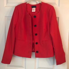 Beautiful Color, Black Buttons. Never Worn. Classic Orange Outerwear For Spring, Red Winter Office Outerwear, Red Outerwear With Pockets For Office, Classic Red Outerwear For Office, Red Winter Workwear Blazer, Red Outerwear For Fall Workwear, Red Outerwear For Work In Fall, Red Office Outerwear With Pockets, Red Winter Blazer For Work