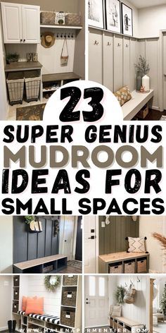 small mudroom ideas entryway laundry Laundry Room / Mudroom Ideas, Small Laundry Room With Mud Bench, Kids Mud Room, Drop Zone Paint Colors, Small Mudroom Organization, Laundry Room Drop Zone Ideas, Tiny Home Mudroom, Tiny House Mudroom, Bookcase Mudroom