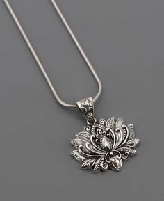 Sterling Silver Full Bloom Lotus Necklace - Necklaces 16 Inches Elegant Flower Pendant Necklace For Meditation, Spiritual Lotus Flower Necklace For Meditation, Spiritual Necklace With Flower Pendant And Intricate Design, Spiritual Flower Pendant Necklace, Spiritual Lotus Flower Jewelry For Meditation, Spiritual Oxidized Flower Pendant Jewelry, Spiritual Engraved Flower Pendant Necklace, Spiritual Lotus Flower Necklaces For Gifts, Spiritual Lotus Flower Necklace Gift