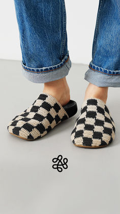 "I ordered the black check and I love them. They are well made and I know the brand is fantastic. I have already ordered a second pair and plan on ordering more. Love Love Love them. They are so comfortable and I have received my compliments :) Thank you Sak" - Rhonda H. Black Open Toe Clogs With Cushioned Footbed, Cute Non-slip Slide Clogs, Cow Slippers Crochet, Crochet Slipper Clogs Free Pattern, Fun Black Non-slip Clogs, Parisian Chic Style, Statement Shoe, Walk This Way, Crochet Shoes