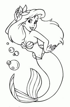 the little mermaid is swimming in the water with bubbles on her tail and she's looking