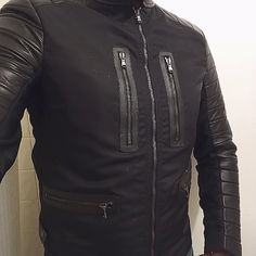 From The Heart Of Italy, Comes Our Personal Favorite, When It Comes To Biker Jackets. Made By Lab (For Short) In Italian Pal Zileri Lab. Sheepskin Leather Sleeves And Trim Around All Zippers And Pockets, And Upper Body. Durable Wind Resistant Material With Beautiful Craftsmanship. Retail Was $1079, Purchased On Black Friday For $399 Men's Large Slim Fitted Like All Biker Jackets. New With Tags. Black Casual Outerwear For Motorcycling, Casual Black Outerwear For Motorcycling, Fitted Moto Outerwear For Urban Adventures, Black Casual Biker Jacket With Padded Collar, Casual Black Biker Jacket With Padded Collar, Fitted Black Biker Jacket With Padded Collar, Fitted Moto Biker Jacket With Pockets, Black Biker Outerwear With Padded Collar, Black Biker Jacket With Zip Fly For Outdoor