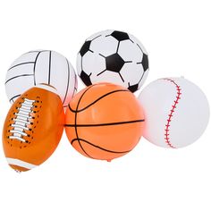 an assortment of sports balls on white background