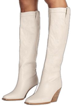 Cream Western Boots For Fall, Western Style Mid-calf Boots With Closed Toe For Winter, Beige Wide Calf Mid-calf Boots For Winter, Winter Knee-high Faux Leather Wedge Boots, Winter Faux Leather Knee-high Wedge Boots, Western Style Closed Toe Mid-calf Boots For Winter, Knee-high Faux Leather Wedge Boots For Winter, Winter Knee-high Closed Toe Boots, Winter Knee-high Boots Medium Width Closed Toe