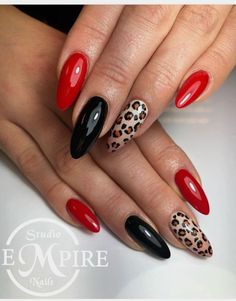 Red And Black Cheetah Nails, Red Nails With Cheetah Print, Red And Leopard Print Nails, Red Animal Print Nails, Red Elegant Nails, Red Leopard Nails, Red Leopard Print Nails, Red Cheetah Nails, Cheetah Nail Designs