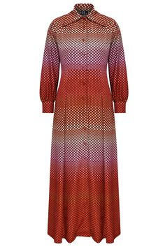 Step into the spotlight with a boldly 70s inspired twist ! Make a statement in the Ellerie Maxi Dress, inspired by 70s Japanese fashion. Its striking red, pink, light beige and black geometric panel print and retro dagger collar blend vintage charm with modern edge. Stand out in style - because ordinary isn’t your vibe! 30% Viscose  70% Recycled Polyester   Delicate Hand Wash Specialist Dry Clean 70s Japanese Fashion, Xxxl Dress, 70 Fashion, Purple Maxi Dress, Slow Fashion Brands, Top Skin Care Products, Stocking Fillers For Her, Fantasy Closet, Dresses Xxl