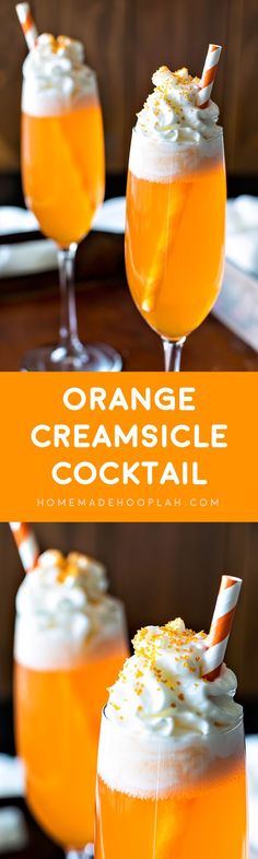 two glasses filled with orange creamsice cocktail