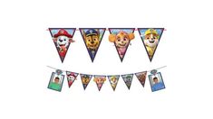 the paw patrol party banner is hanging from a string with pictures on it, and there are