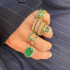 One of a Kind Glowing Oval Shape Emerald Ring With Diamonds – Milestones by Ashleigh Bergman Emerald Ring With Diamonds, Tsavorite Garnet, Bypass Ring, Eternity Band Ring, Golden Child, Tourmaline Ring, Rings Cool, Eternity Ring Diamond, Eternity Band Diamond