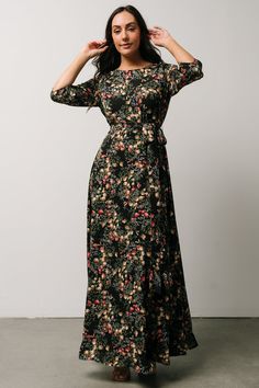 A beautiful and feminine style for any occasion! Rebecca is a beautiful addition to any wardrobe! 34c Size, Black Pomegranate, Pomegranate Print, Belt Tie, Maxi Dress Black, Printed Shirt Dress, Rounded Neckline, Elbow Length Sleeve, Cup Size