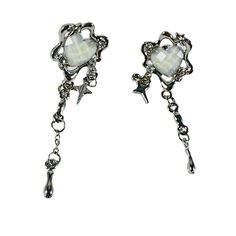 Dripping Goth Glam Silver-Tone Pierced Earrings With Opal Style Heartsall Of My Items Are Either One-Of-A-Kind, Vintage, Gently Worn Or Made In Very Limited Quantities, So If Something Catches Your Eye, Snap It Up Before Someone Else Does. White Metal Heart Earrings, Pierced, White Metal Pierced Heart Earrings, White Metal Heart Earrings, White Gothic Dangle Jewelry, Gothic White Dangle Jewelry, Adornment Jewelry, Goth Glam, Goth Earrings, Diy Jewlery