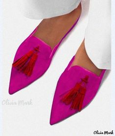 Olivia Mark - Chic Pointed Toe Loafer with Tassel Detail in Light Slip-On Style Spring Tassel Slip-on Loafers, Pink Pointed Toe Loafers For Formal Occasions, Chic Spring Loafers With Tassels, Formal Pink Pointed Toe Loafers, Chic Slip-on Tassel Loafers For Spring, Pink Round Toe Loafers For Summer, Spring Party Slip-on Tassel Loafers, Trendy Pink Flat Loafers, Pink Spring Loafers For Formal Wear