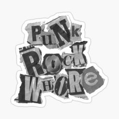 sticker with the words punk rock where written in black and white on a white background