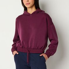 This Stylus women's hoodie is a sleek sporty style you'll love wearing on active or off-duty days. Made from stretch-scuba, this hooded pullover has elasticated cuffs and a drawstring hem. Wear it with leggings or bike shorts and a tee. Closure Type: Pullover HeadFit: Regular FitNeckline: Hooded NeckSleeve Length: Long SleeveSleeve Style: Cuffed SleeveApparel Length: 22 Inches - FrontFiber Content: 54% Polyester, 40% Modal, 6% SpandexFabric Description: ScubaCare: Tumble Dry, Machine WashCountry Gym Hoodie With Ribbed Cuffs, Sportswear Hoodie For Gym, Relaxed Fit Tops With Drawstring Hood For Sports, Relaxed Fit Sports Tops With Drawstring Hood, Sports Tops With Drawstring Hood In Relaxed Fit, Stretch Casual Sports Hoodie, Stretch Sweats With Drawstring Hood For Sports, Cozy Fit Hooded Sports Top, Cozy Fit Sports Hoodie Top