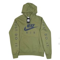 Nike Air “Just Do It” Size M Green Sweatshirt Hoodie Nwt Mens Size: M Measurements: Pit To Pit 22” Length 27” Condition: New With Tags Why You Should Buy From Black Diamond Ltd: -24hr And Or Same Day Shipping: (2-7 Business Days Delivery) *Shipping Fee Is “Non-Negotiable” Unless Otherwise Stated. -Hassle Free Transactions -Money Back Guarantee Thank You, Black Diamond Ltd. Team Nike Hooded Hoodie For Sports Season, Sporty Fleece Hoodie With Logo Print, Nike Crew Neck Hoodie With Letter Print, Nike Hoodie For Sports Season Streetwear, Nike Hoodie For Streetwear During Sports Season, Nike Hoodie For Streetwear During Sports Events, Sportswear Fleece Hoodie With Logo Print, Green Hooded Sweatshirt With Logo Print, Casual Hooded Hoodie For Sports Season