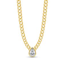 Featuring a classic curb link design, this necklace is crafted from solid gold and showcases a beautiful bezel setting that cradles a genuine diamond. The combination of the Cuban link style and the delicate sparkle of the diamond makes this piece both timeless and contemporary. Perfect for layering or wearing alone, this necklace is a versatile accessory that can complement any casual or formal outfit. Whether it's a special gift or a personal treat, this necklace adds a touch of elegance and luxury to any occasion. ✪ FEATURES *  Crafted with premium 14K gold, ensuring durability and a luxurious finish. Not plated or vermeil. * Offered in 14k Yellow, Rose, and White Gold * Length: 16, 17, and 18 inches, please contact us for different sizes. * Weight: 4.8 Grams * Made to order ✪ DIAMOND I Luxury Rose Gold Pear Necklaces, Luxury Gold Plated Diamond Necklace, Luxury Yellow Gold Chain Necklace With Diamond Cut, Gold Cuban Link Chain, Cuban Link Chain Necklaces, Link Design, Locket Charms, Link Chain Necklace, Solitaire Diamond