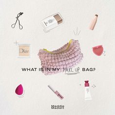 an advertisement for magpie cosmetics with the words what is in my makeup bag?