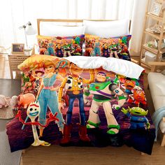 a bed with toy story characters on it