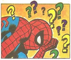 an image of a spiderman with question marks on it