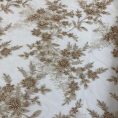 Floral Embroidered & Beaded Net Mesh Fabric with Beads. Lace Usa Quinceanera Crown, Floral Lace Fabric, Beading Netting, Bridal Lace Fabric, Embroidered Lace Fabric, Fabric Beads, Next Clothes, Bridal Tiara, Champagne Color