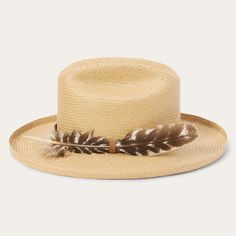 The Might Could Straw Hat is crafted with a firm finish from high-quality 100% shantung straw. Unique, lightweight and statement-making, it has a 3 1/2” pencil curl brim and a 4 1/4” cattleman crown complemented by a rugged stitched leather hat band with removable feather detail and a DRI-LEX® sweatband for a time-tested fit and all-day comfort. Handmade in the U.S.A. with the finest construction and materials, our straw hats are made to stand the test of time. 4 1/4” Cattleman Crown 3 1/2” Penc Formal Straw Boater Hat With Curved Brim, Formal Western Hat For Spring, Western Style Formal Spring Hat, Formal Western Spring Hat, Spring Formal Western Hat, Elegant Toquilla Straw Hat For Rodeo, Formal Toquilla Straw Sun Hat For Kentucky Derby, Western Style Formal Hats For Summer, Formal Panama Hat With Flat Crown For Spring