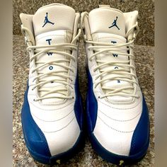 Air Jordan 12 Retro (White, French Blue, Metallic Silver). Size 13. The Box Is Not In Good Condition Air Jordan 13 French Blue, Air Jordan 12, Air Jordan 12 Retro, Jordan 12 Retro, Jordan 12, Shoes Air, Jordans 12, White French, French Blue