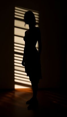 the silhouette of a woman standing in front of a window