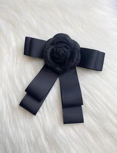 New handmade felt camellia flower brooch with ribbon bow  Flower dimension approx 2" x 2" Black Brooch With Decorative Bow Gift, Black Brooch With Decorative Bow As Gift, Black Ribbon Brooches As Gift, Black Ribbon Brooches For Gift, Handmade Flower Black Brooches For Gifts, Handmade Flowers Black Brooches For Gift, Black Brooches With Handmade Flowers For Gift, Black Ribbon Bow For Gifts, Black Handmade Flower Brooches