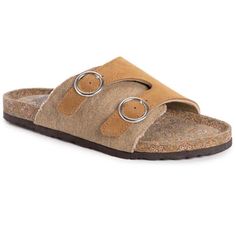 These Comfy Sandals Will Be Your Favorites! The Top Section With The Straps Is Genuine Suede While The Other Half Is A Woven Fabric. The 2 Round Silver Tone Buckles Are Functional So You Can Customize The Fit. The Innersole Is Foam And Has A Patterned Vegan Lining. Great With Everything From Jeans To Maxis! Summer Brown Slippers With Cushioned Footbed, Casual Summer Slippers With Buckle Closure, Brown Flat Heel Slippers With Cork-bed Midsoles, Casual Beige Flip Flops With Textured Footbed, Brown Slip-on Slippers With Buckle Closure, Casual Beach Slippers With Buckle Closure, Vacation Slippers With Textured Footbed In Brown, Beige Footbed Sandals With Buckle Closure And Round Toe, Vacation Brown Slippers With Textured Footbed