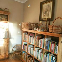 a book shelf filled with lots of books