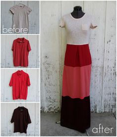 the before and after pictures show how to make a dress with different color blockings