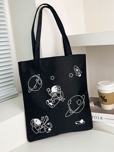 Black    Canvas  Tote Bag    Kids Bags Toat Bags Design, Toat Bag, Aesthetic Tote Bag Design, Cloth Tote Bags, Black Canvas Tote Bag