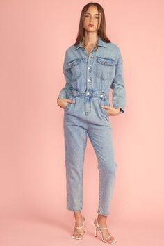 Denim utility jumpsuit NOTE: If your size is not available, please register your email in EMAIL ME WHEN AVAILABLE link. High Rise Denim Jumpsuit With Pockets In Utility Style, Medium Wash Utility Overalls, Utility Style Medium Wash Overalls Jumpsuit, Utility Medium Wash Overall Jumpsuits, Utility Overall Jumpsuits And Rompers In Medium Wash, Utility High-rise Denim Jumpsuits And Rompers, High Rise Denim Utility Jumpsuits And Rompers, Utility High Rise Denim Jumpsuits And Rompers, Utility Jumpsuits And Rompers With Pockets In Medium Wash