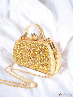 Bird in Bag - Exquisite Sparkling Diamond Evening Tote: Single Shoulder Bag with Diamond Pattern and Sequin Detailing - A Chic, Luxurious, and Timeless Choice for Sophisticated Gatherings, Elegant Dinners, Weddings, Lavish Parties, Memorable Proms, and  Memorable Dates. Elegant Handheld Evening Bag For Wedding, Gold Handheld Shoulder Bag For Evening, Gold Luxury Evening Bag For Banquet, Luxury Gold Evening Bag For Banquet, Glamorous Clutch Evening Bag For Banquets, Gold Handheld Shoulder Bag For Events, Elegant Gold Handheld Bag, Elegant Gold Clutch With Opening Mechanism, Glamorous Gold Shoulder Bag For Events