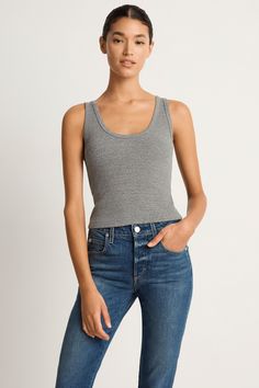 AMO Denim Crop Rib Tank - Heather Grey Raquel Allegra, Hair Fragrance, High Rise Denim, Dress Pant, Dress First, Skirt Top, S Models, Knit Dress, Jacket Dress