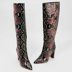 Questions? Leave A Comment Below! Nwob Python Boots, Shaft Boots, Snake Print Boots, Boot Print, Knee High Leather Boots, Sam Edelman Shoes, High Heel Boots, Snake Print, Over The Knee Boots