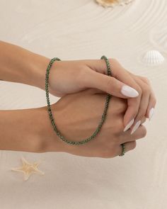 "🌴  buy 2 or more | use Coupon Code STACK for 25% off your purchase! 🌴  buy 5 or more | use Coupon Code STACKMORE for 30% off your purchase! Minimalist genuine stone beaded necklace handmade in your choice of length and clasp color. These beautiful necklaces are hand-strung on high-quality jeweler's wire. A beautiful pop of color to wear on its own or layered with your favorite pendants. *Water-resistant and tarnish-resistant for everyday wear *3mm genuine gemstone beads *Your choice of clasp Green Beaded Necklace With Lobster Clasp As Gift, Green Delicate Chain Jewelry For Everyday, Green Necklaces With Tiny Beads For Everyday Wear, Minimalist Green Single Strand Beaded Necklace, Everyday Green Necklaces With Tiny Beads, Green Single Strand Jewelry For Everyday, Everyday Green Single Strand Jewelry, Everyday Green Beaded Necklaces With Tiny Beads, Golden Pendant