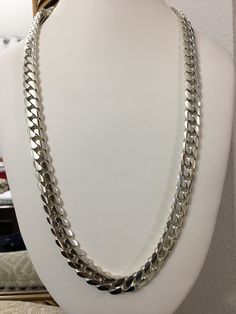 11.5mm 999 pure solid silver 26 inches hand made cuban link necklace 216grams Sterling Silver Figaro Chain Jewelry, Classic Cuban Link Curb Chain, Classic Cuban Link Jewelry With Polished Finish, Silver Cuban Link Necklace With Figaro Chain As Gift, Silver Cuban Link Necklace With Curb Chain As Gift, Silver Figaro Chain Necklace With Oval Links, Classic Cuban Link Necklace With Silver Chain, Classic Cuban Link Silver Necklace, Formal Cuban Link Jewelry With Polished Finish