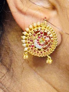 22 karat gold "detachable / peacock" jhumkas (buttalu) - gold dangle earrings with cz , pearls & beads (temple jewellery) - 235-GJH2568 - in 20.350 Grams for USD $2,262.72 USD. 
Made in India by Totaram Jewelers Online this product is in Gold - 22 Karat BIS Hallmark 916 Gold  & is an excellent gift for Adult - Women. Ships fully insured with secured guaranteed delivery for free with your order over $250 from New Jersey USA & comes with 30 days exchange policy. Chandbali Peacock Earrings For Puja, Peacock Design Chandbali Earrings For Puja, Peacock Design Chandbali Jhumkas For Puja, 22k Gold Peacock Chandbali Earrings, 22k Gold Meenakari Jhumkas, 22k Gold Round Jhumkas In Temple Jewelry Style, 22k Gold Temple Jewelry Jhumkas, Traditional 22k Gold Round Chandbalis, Traditional Gold Chandbalis With Peacock Design