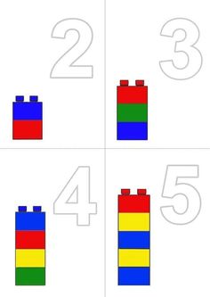 four legos are shown with the numbers in each one's square, and two on